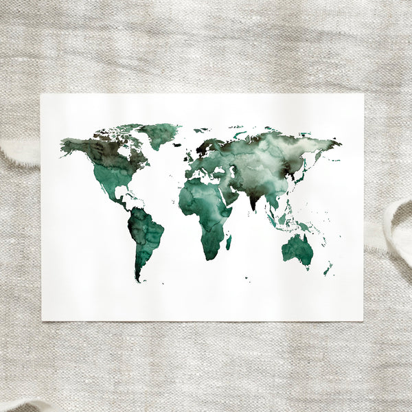 POSTKARTE - WORLD MAP GREEN